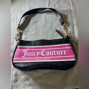 Juicy Couture Y2K Black Pink Logo Shoulder Bag Purse Embossed Leather Look